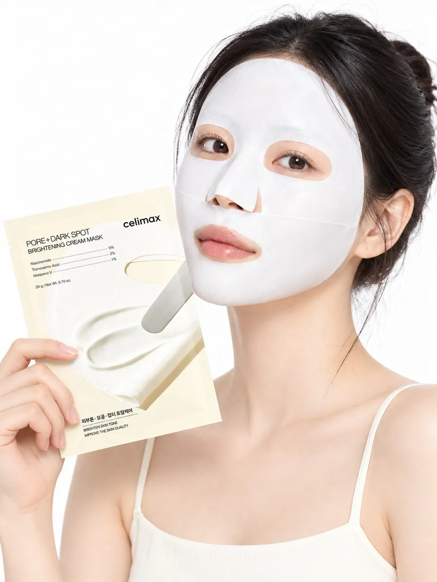 НАБОР ТКАНЕВЫХ МАСОК PORE+DARK SPOT BRIGHTENING CREAM MASK 20G*4EA (CELIMAX) — фото 5