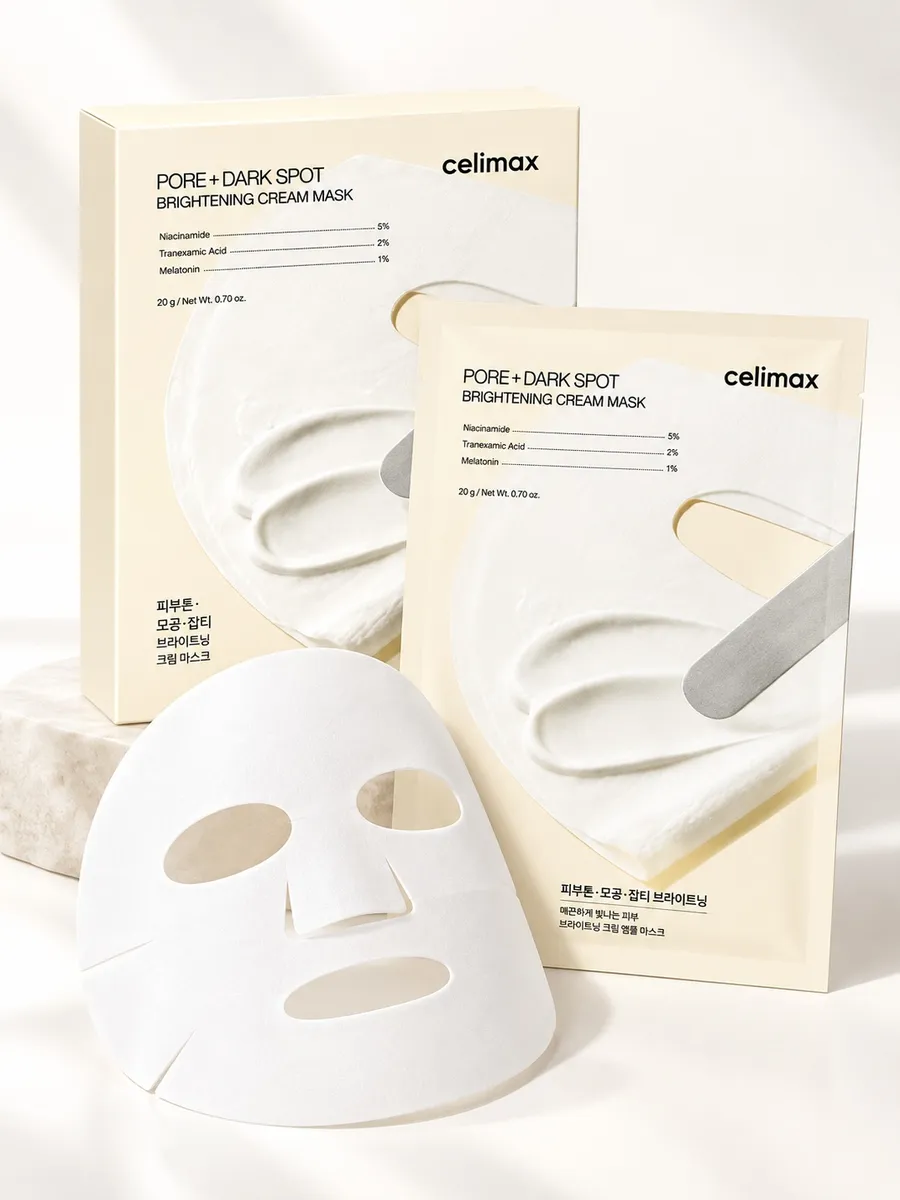НАБОР ТКАНЕВЫХ МАСОК PORE+DARK SPOT BRIGHTENING CREAM MASK 20G*4EA (CELIMAX) — фото 4
