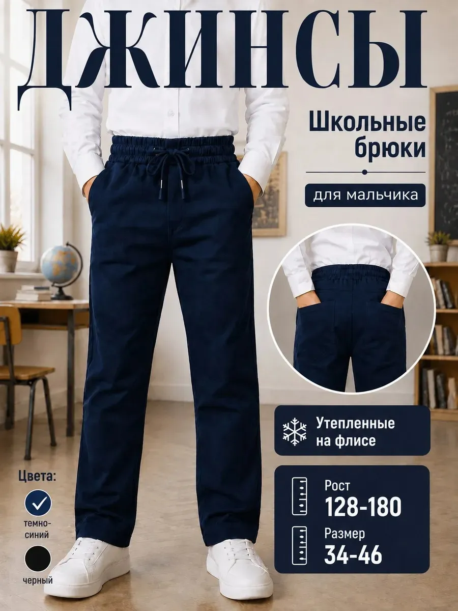 Брюки школьные джинсовые утепленные