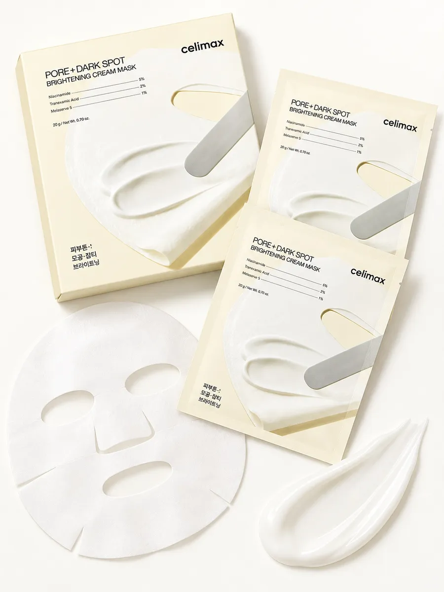 НАБОР ТКАНЕВЫХ МАСОК PORE+DARK SPOT BRIGHTENING CREAM MASK 20G*4EA (CELIMAX) — фото 2
